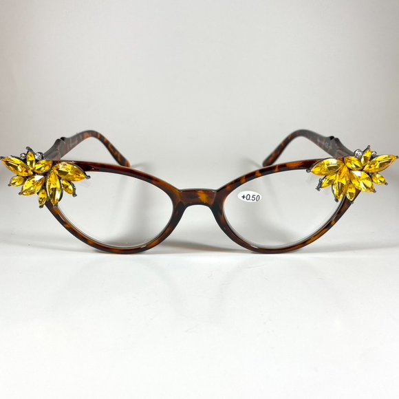 Vintage Vixen Retro Readers tortoise frames with gold rhinestones +.50 - Picture 2 of 6